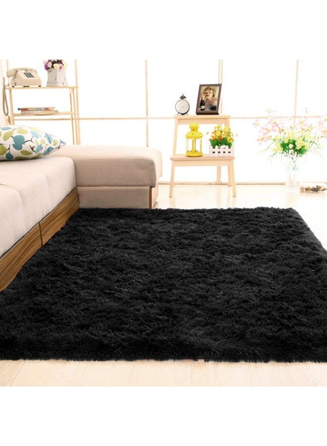 Merelax Soft Modern Indoor Shaggy Area Rug for Bedroom Livingroom Dorm Kids Room Home Decorative, Non-Slip Plush Fluffy Furry Fur Rugs Comfy Nursery Accent Floor Carpet 2x3 Feet, Black - Image 2